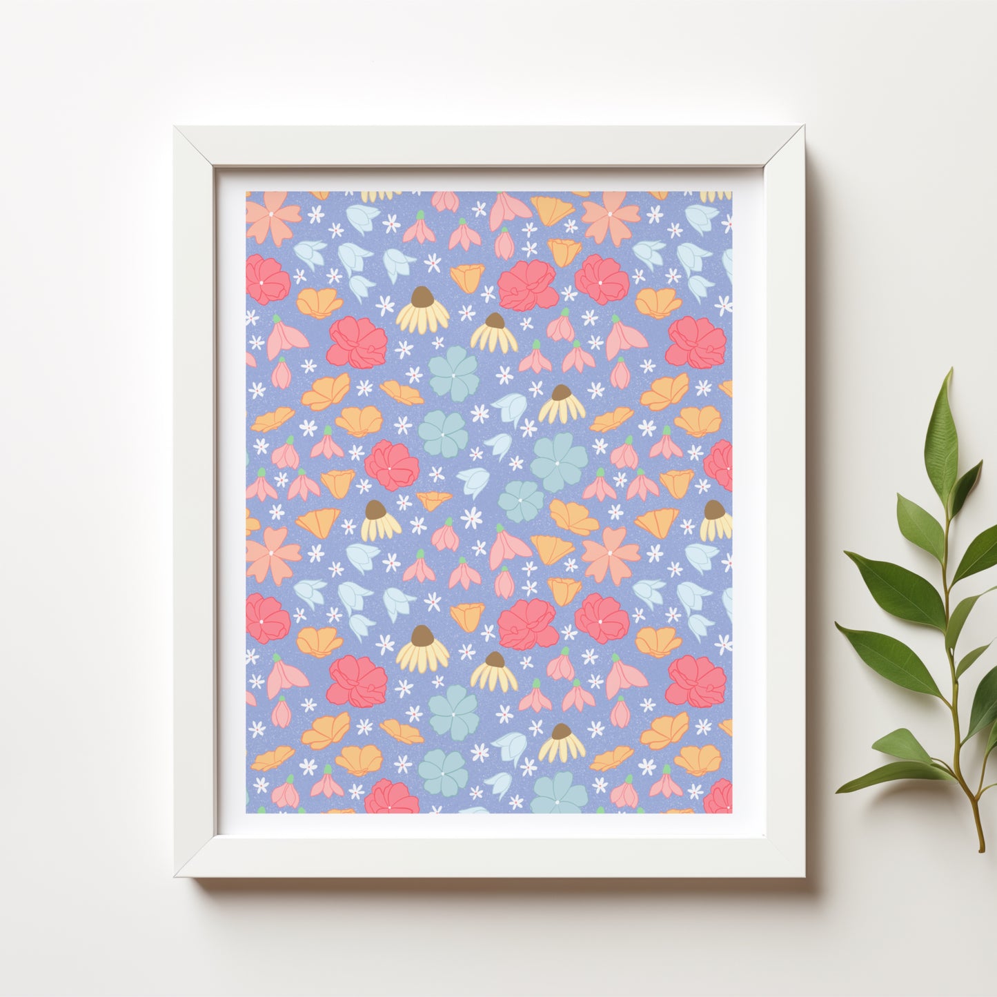 Wildflower Meadow Canvas Wall Art – Botanical Floral Print in Periwinkle (8x10 or 16x20)
