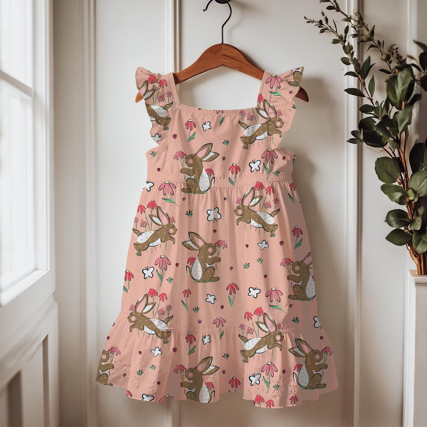 Seamless Bunny Floral Pattern Peach | Spring Bunnies & Flowers | Cute Digital Paper PNG for Sublimation & POD