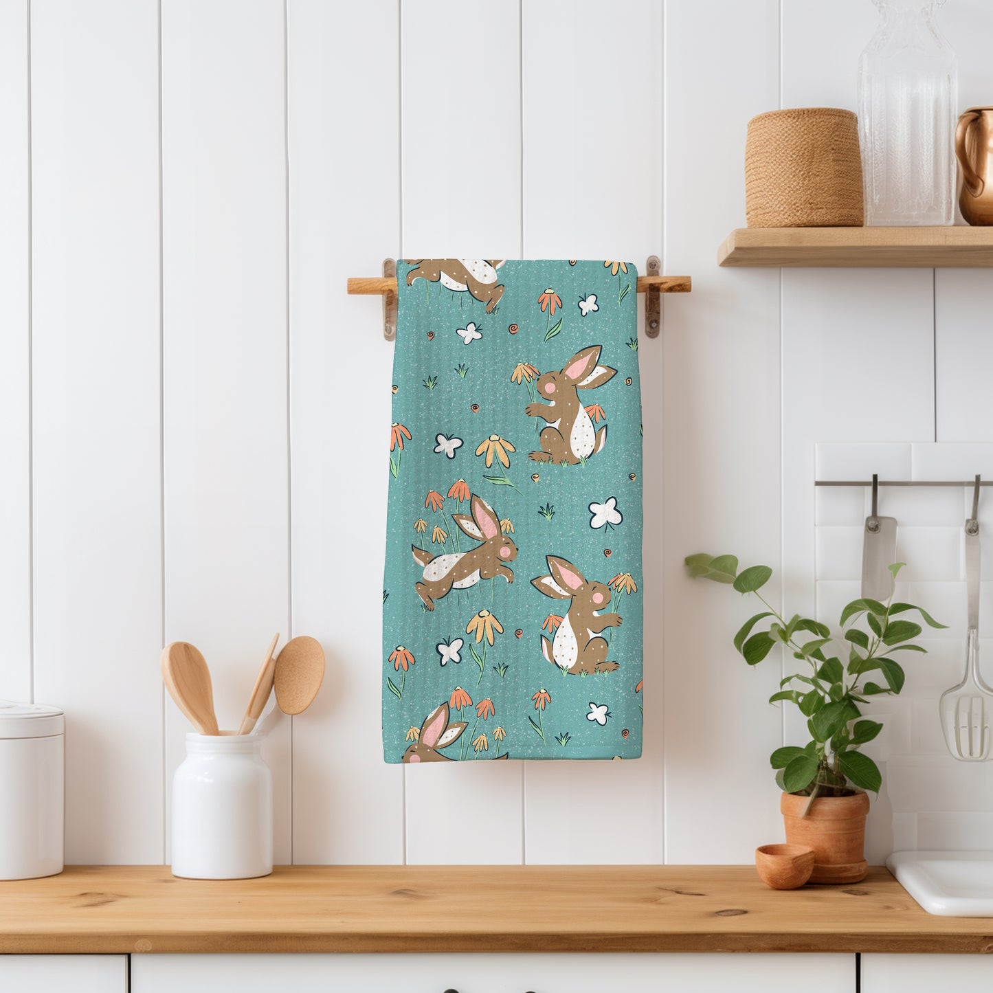 Seamless Bunny Floral Pattern Blue | Spring Bunnies & Flowers | Cute Digital Paper PNG for Sublimation & POD