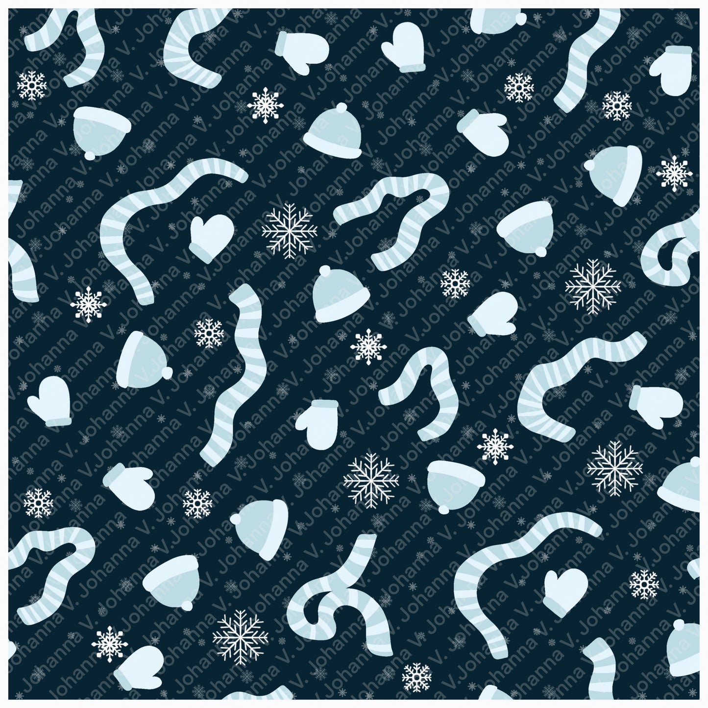 Winter Apparel Seamless Pattern Blue | Hats, Mittens & Scarves | Cozy Winter PNG 12x12 | Personal & Commercial Use