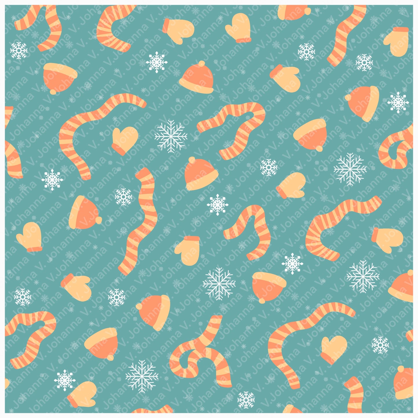 Cozy Winter Seamless Pattern Bundle Orange | S’mores, Snowmen, Mittens & Marshmallows | 12x12 PNG | Digital Download | Commercial & Personal