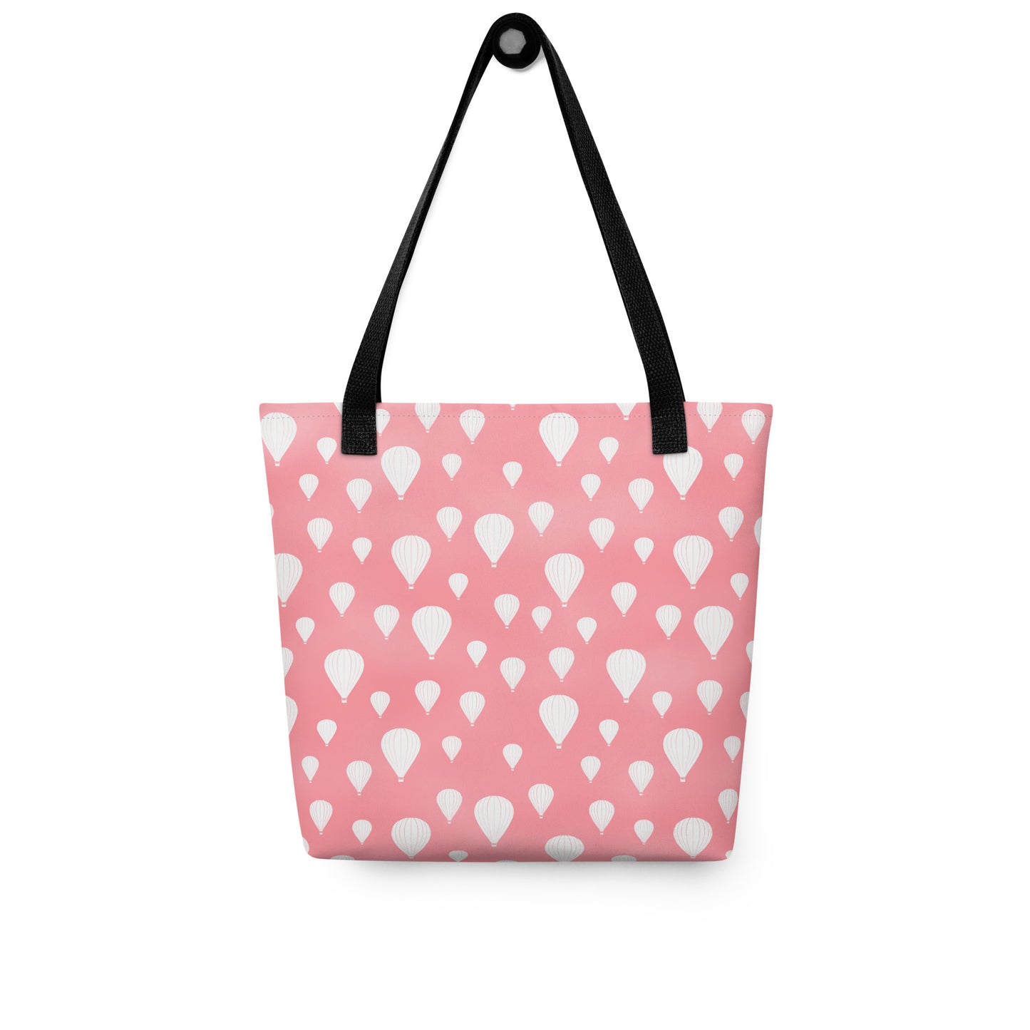 Drifting Balloons Tote Bag – Pink Hot Air Balloon Tote | Blush Aesthetic Everyday Bag | Whimsical Sky Print Reusable Tote