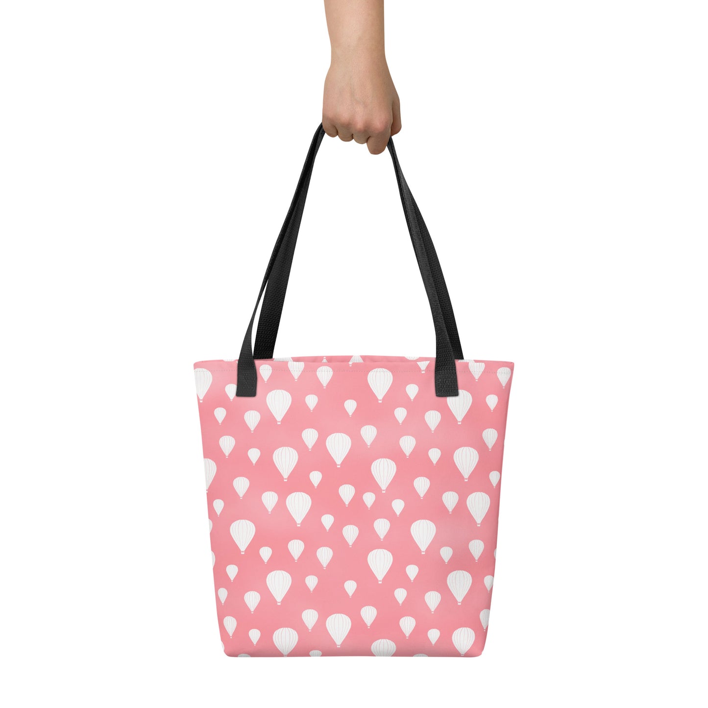 Drifting Balloons Tote Bag – Pink Hot Air Balloon Tote | Blush Aesthetic Everyday Bag | Whimsical Sky Print Reusable Tote