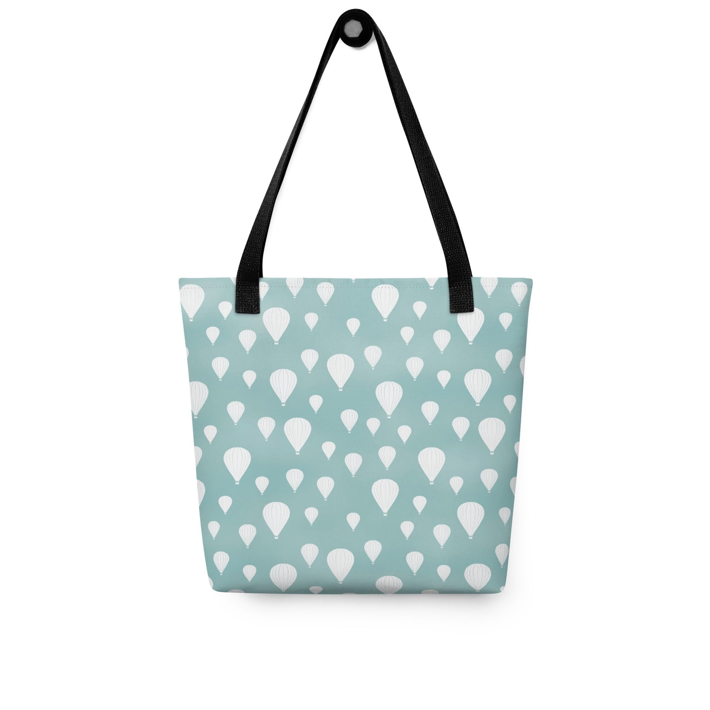 Drifting Balloons Tote Bag – Teal Hot Air Balloon Tote | Coastal Aesthetic Everyday Bag | Whimsical Sky Print Reusable Tote