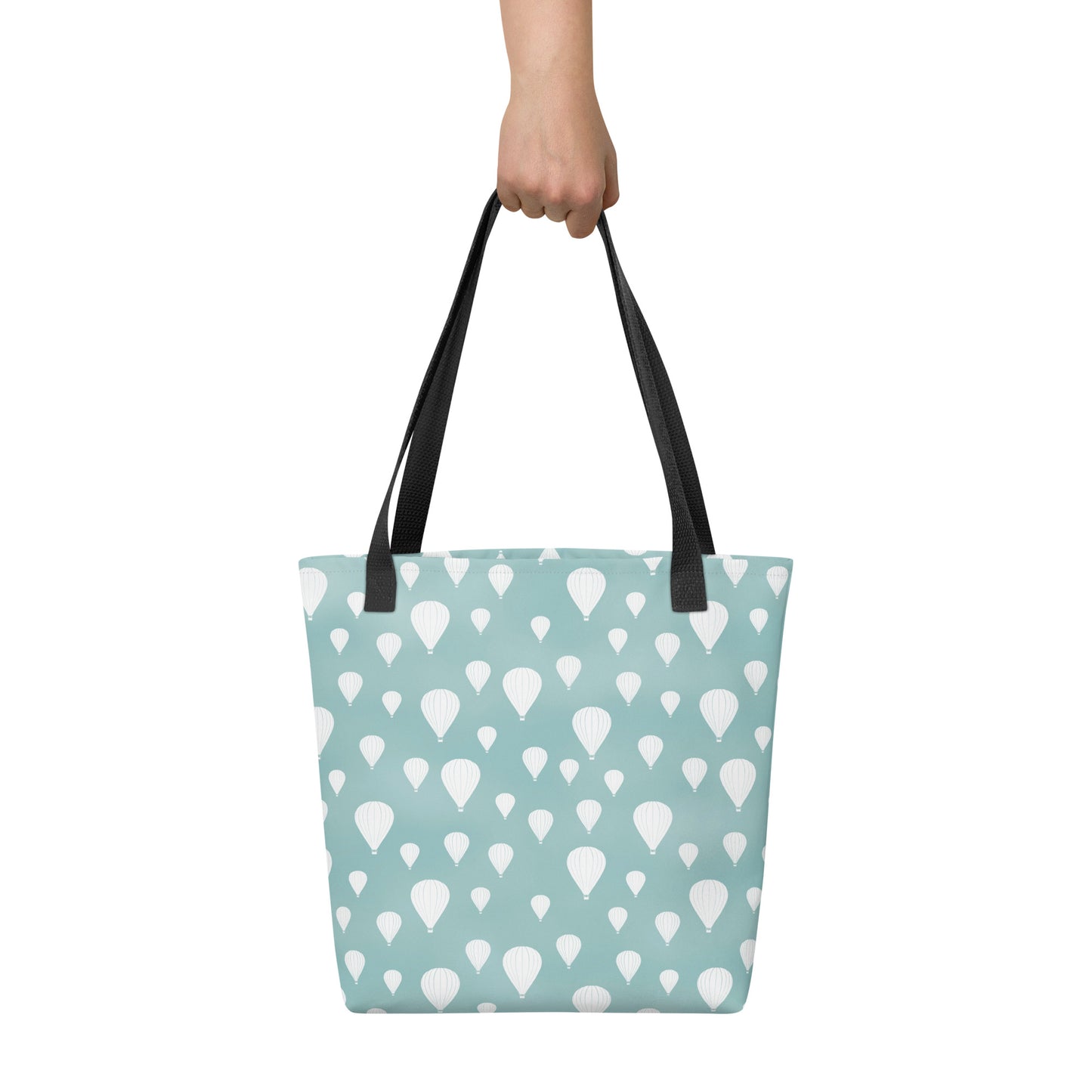 Drifting Balloons Tote Bag – Teal Hot Air Balloon Tote | Coastal Aesthetic Everyday Bag | Whimsical Sky Print Reusable Tote