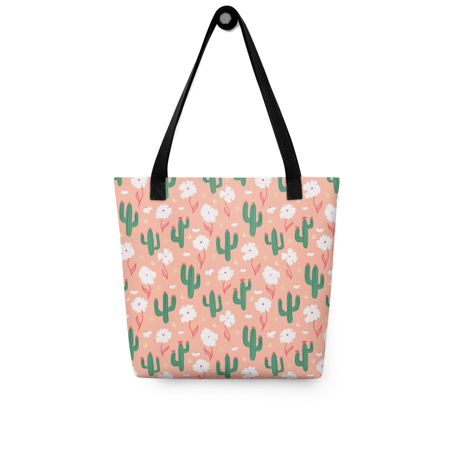 Peach Cactus Floral Tote Bag – Desert Wildflower Southwestern Celestial Everyday Carryall