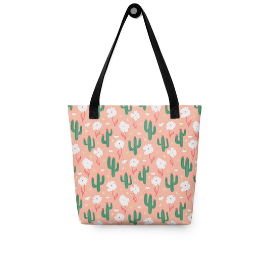 Peach Cactus Floral Tote Bag – Desert Wildflower Southwestern Celestial Everyday Carryall