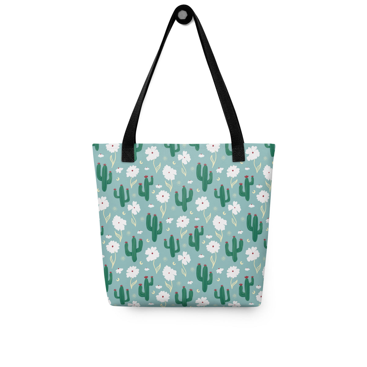 Blue Cactus Floral Tote Bag – Desert Wildflower Southwestern Celestial Everyday Carryall