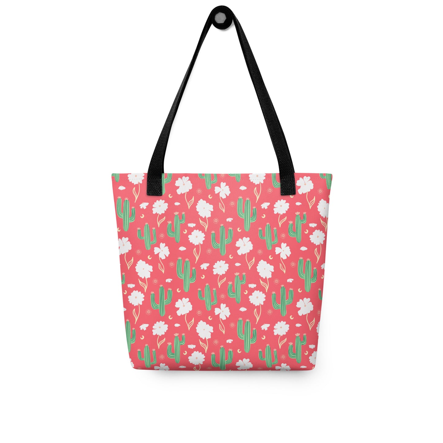 Coral Cactus Floral Tote Bag – Bright Desert Wildflower Celestial Everyday Carryall
