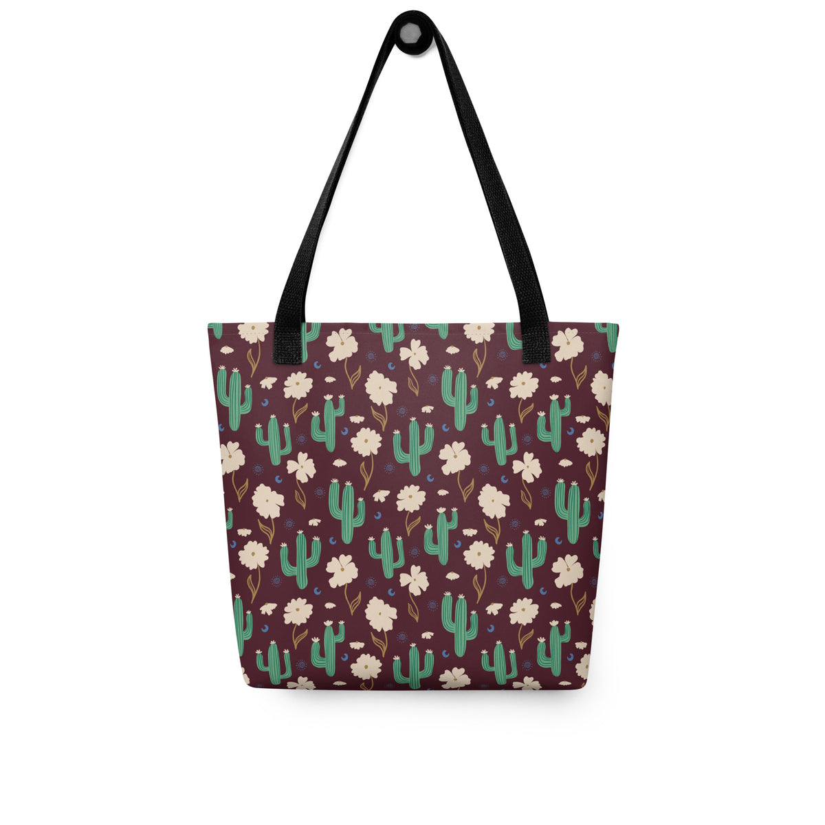 Burgundy Cactus Floral Tote Bag – Desert Wildflower Western Celestial Everyday Carryall