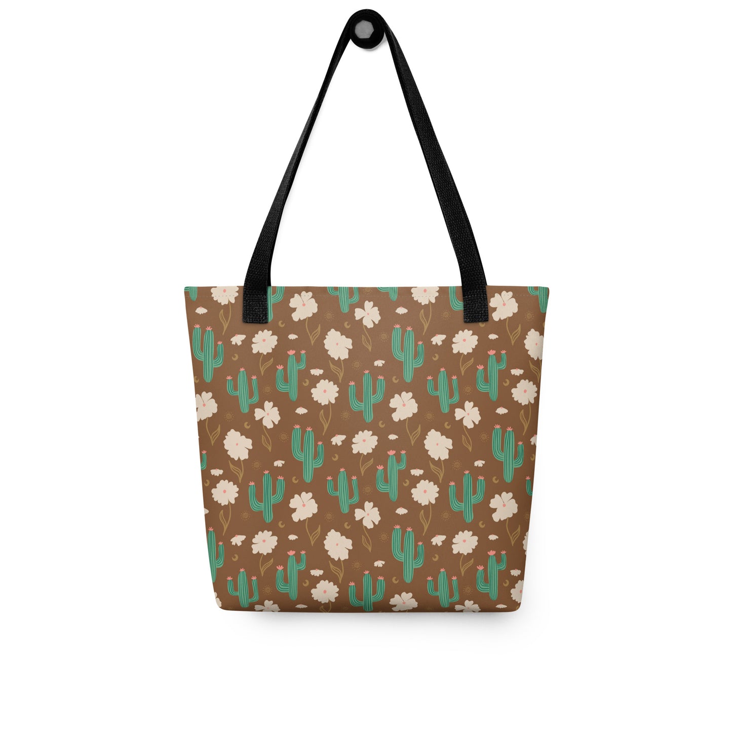 Brown Cactus Floral Tote Bag – Desert Wildflower Celestial Western Everyday Carryall