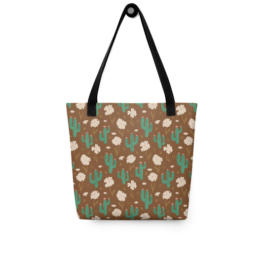 Brown Cactus Floral Tote Bag – Desert Wildflower Celestial Western Everyday Carryall