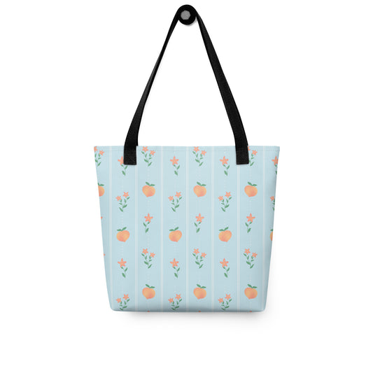 Coastal Peach Blossom Tote Bag | Blue Botanical Market Tote | Cottagecore Tote Bag | Blossom & Peach Collection