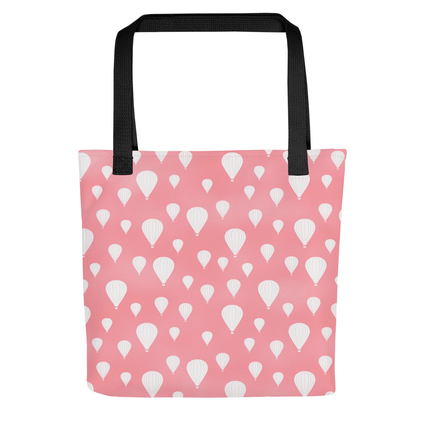 Drifting Balloons Tote Bag – Pink Hot Air Balloon Tote | Blush Aesthetic Everyday Bag | Whimsical Sky Print Reusable Tote