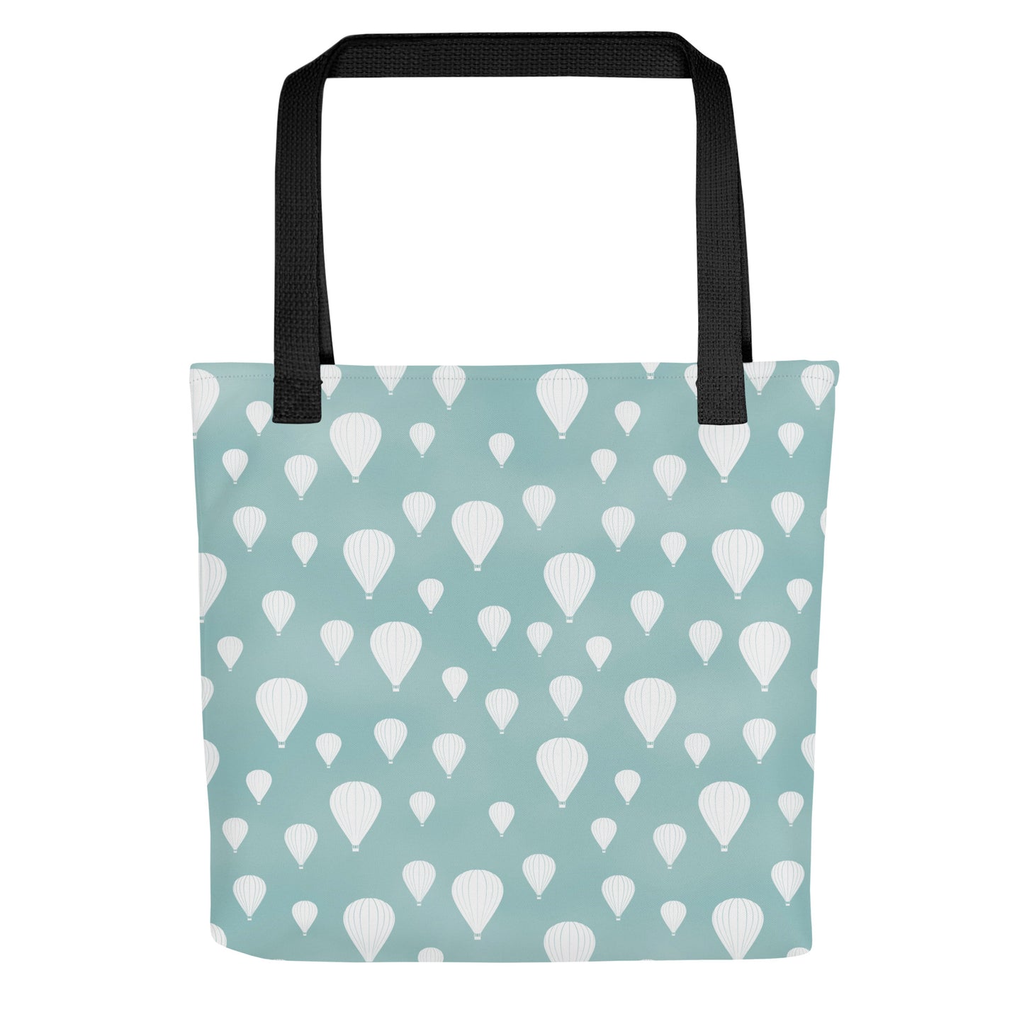 Drifting Balloons Tote Bag – Teal Hot Air Balloon Tote | Coastal Aesthetic Everyday Bag | Whimsical Sky Print Reusable Tote