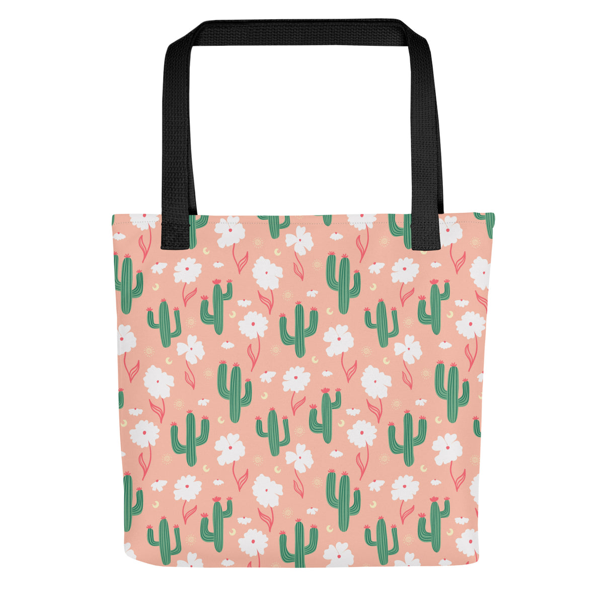 Peach Cactus Floral Tote Bag – Desert Wildflower Southwestern Celestial Everyday Carryall