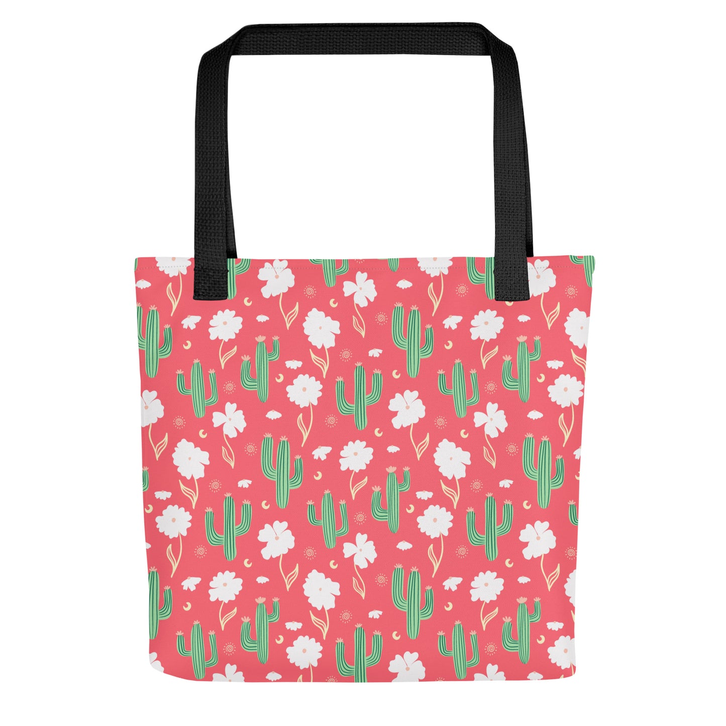 Coral Cactus Floral Tote Bag – Bright Desert Wildflower Celestial Everyday Carryall