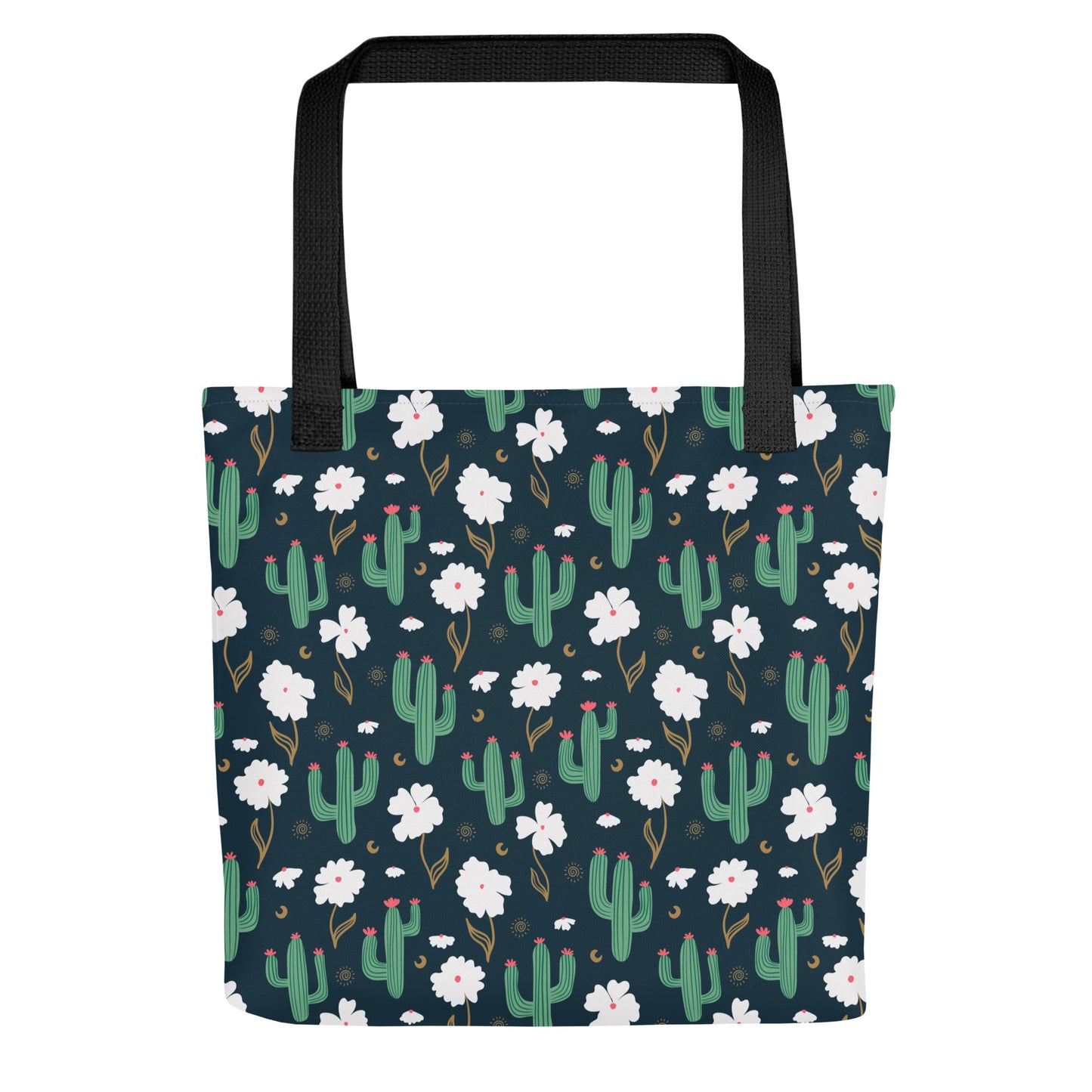 Navy Cactus Floral Tote Bag – Desert Wildflower Celestial Western Everyday Carryall