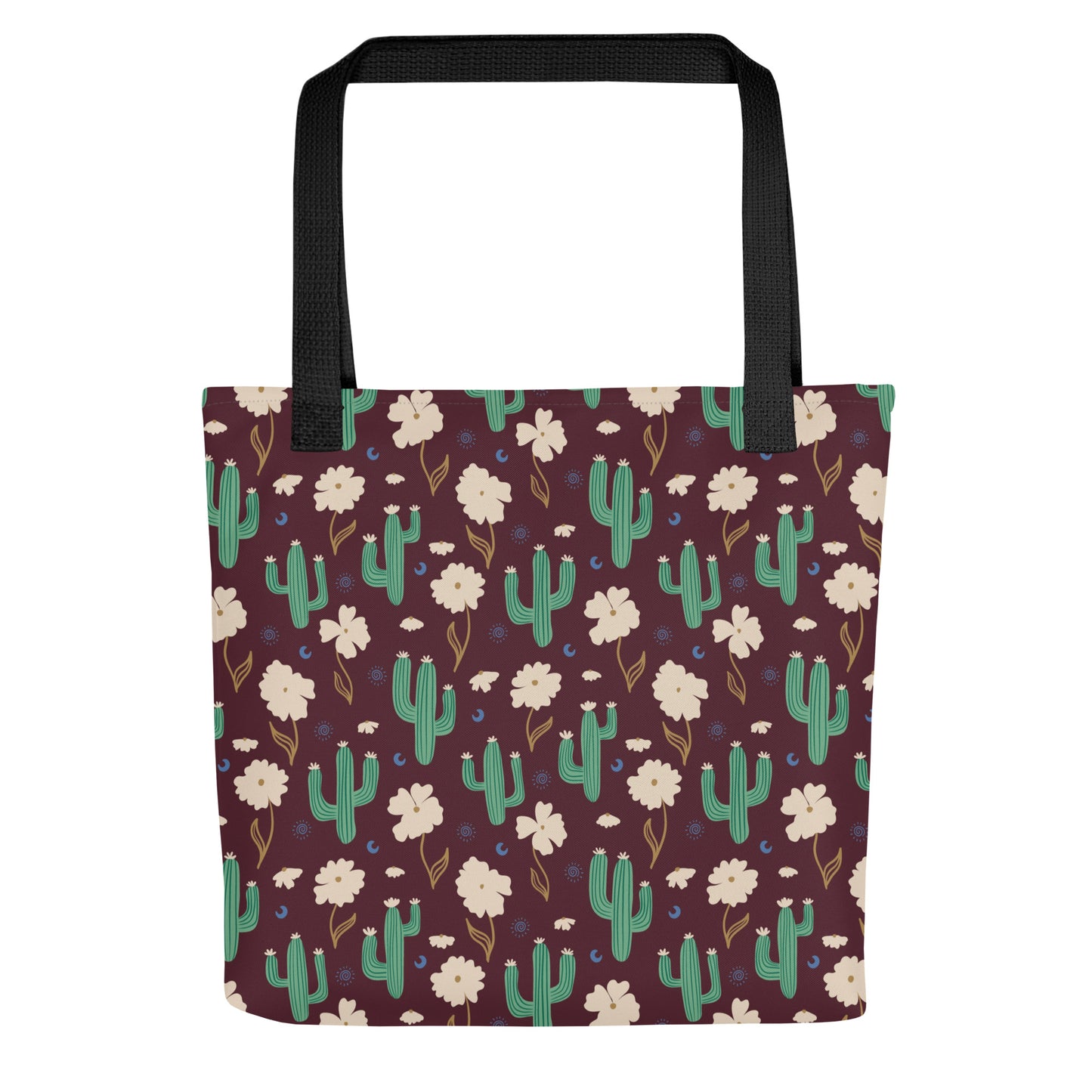 Burgundy Cactus Floral Tote Bag – Desert Wildflower Western Celestial Everyday Carryall