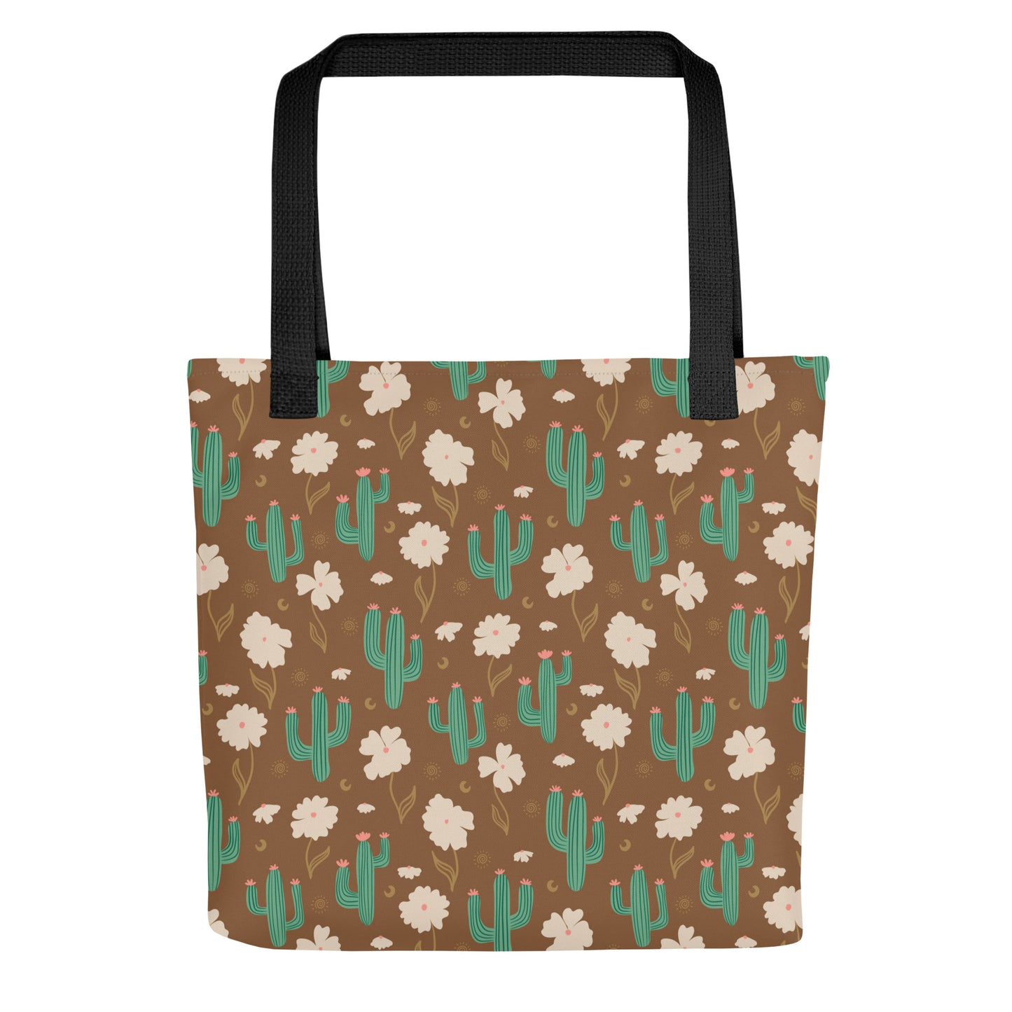 Brown Cactus Floral Tote Bag – Desert Wildflower Celestial Western Everyday Carryall