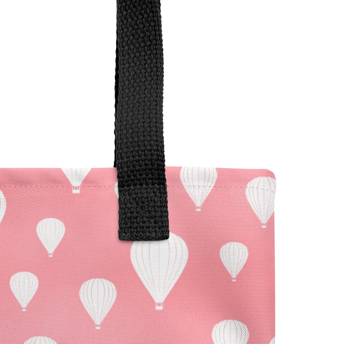 Drifting Balloons Tote Bag – Pink Hot Air Balloon Tote | Blush Aesthetic Everyday Bag | Whimsical Sky Print Reusable Tote