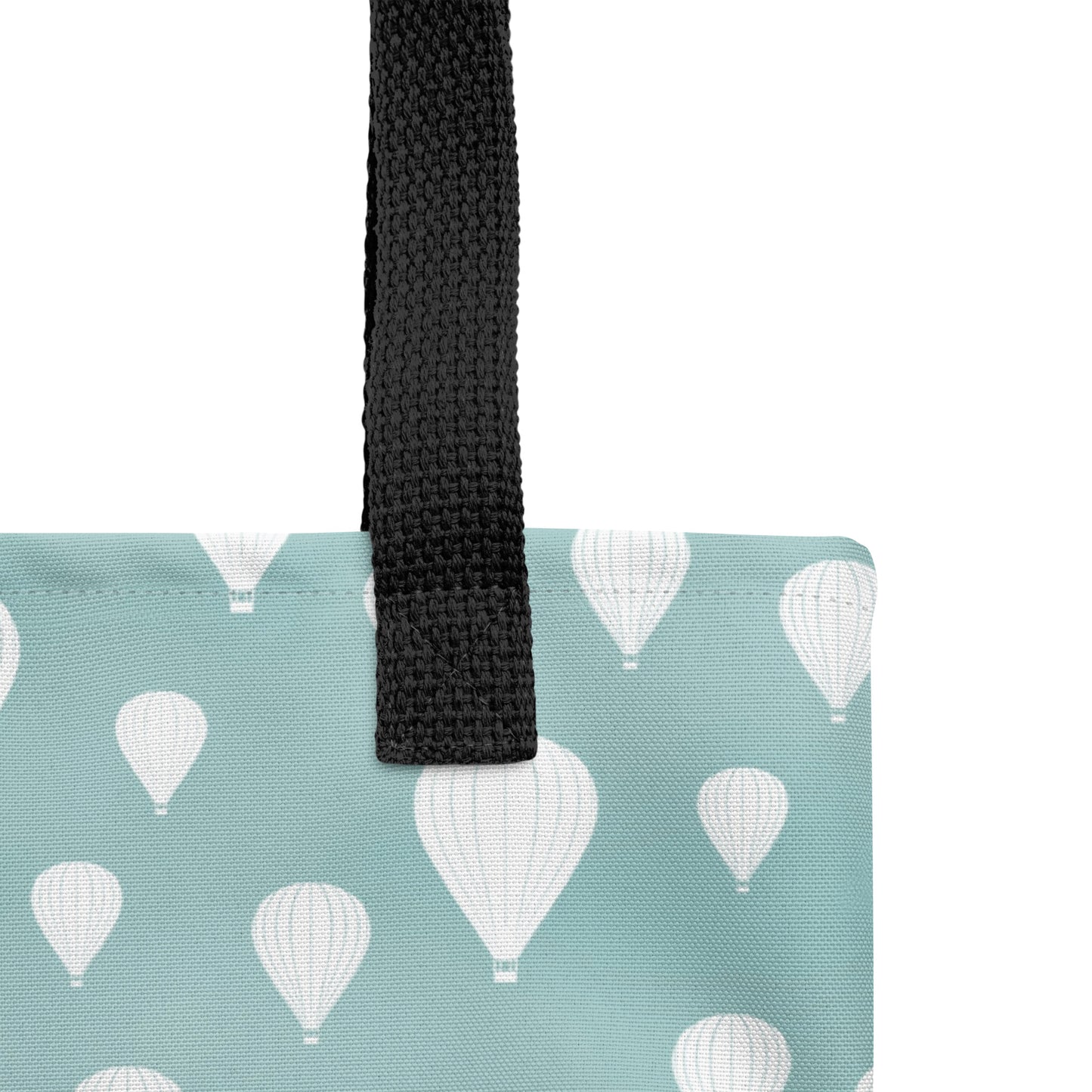 Drifting Balloons Tote Bag – Teal Hot Air Balloon Tote | Coastal Aesthetic Everyday Bag | Whimsical Sky Print Reusable Tote