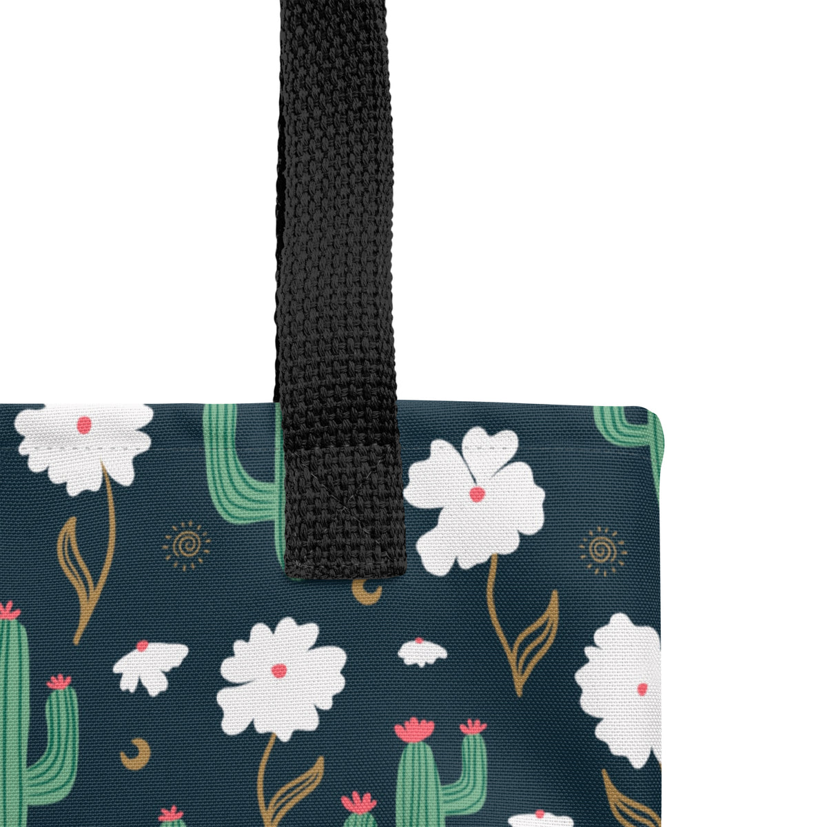 Navy Cactus Floral Tote Bag – Desert Wildflower Celestial Western Everyday Carryall