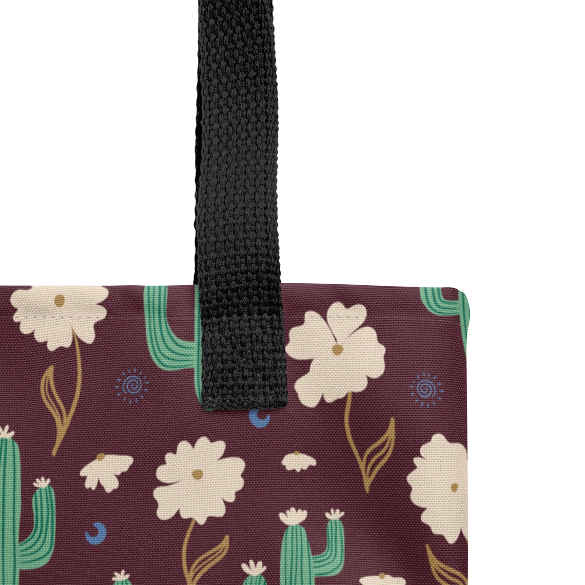 Burgundy Cactus Floral Tote Bag – Desert Wildflower Western Celestial Everyday Carryall