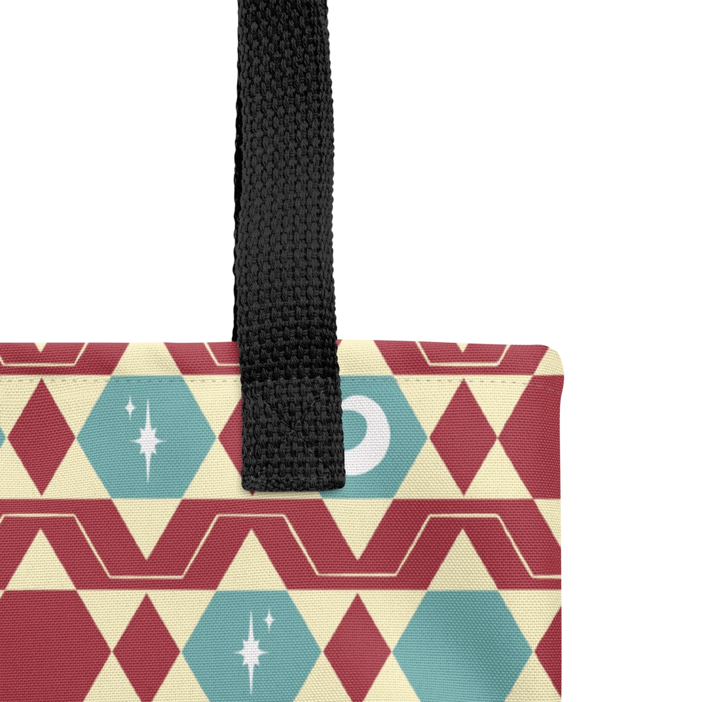 Teal & Red Celestial Tote Bag – Moon Star Geometric Southwestern Print Everyday Carryall