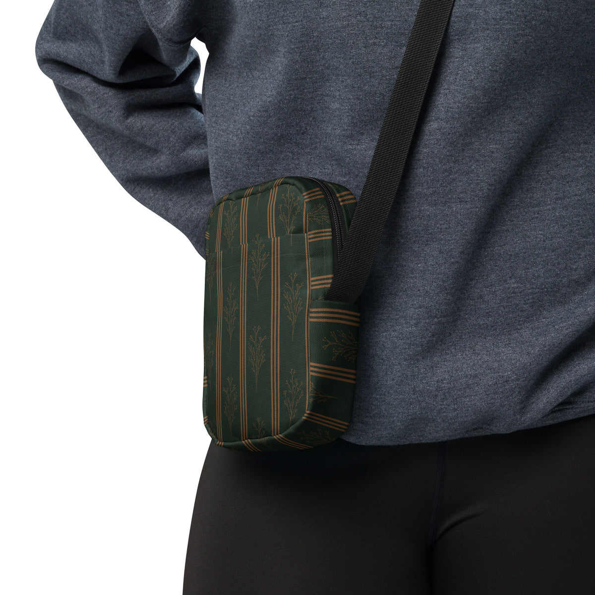 Green & Gold Botanical Crossbody Bag | Vintage Striped Purse