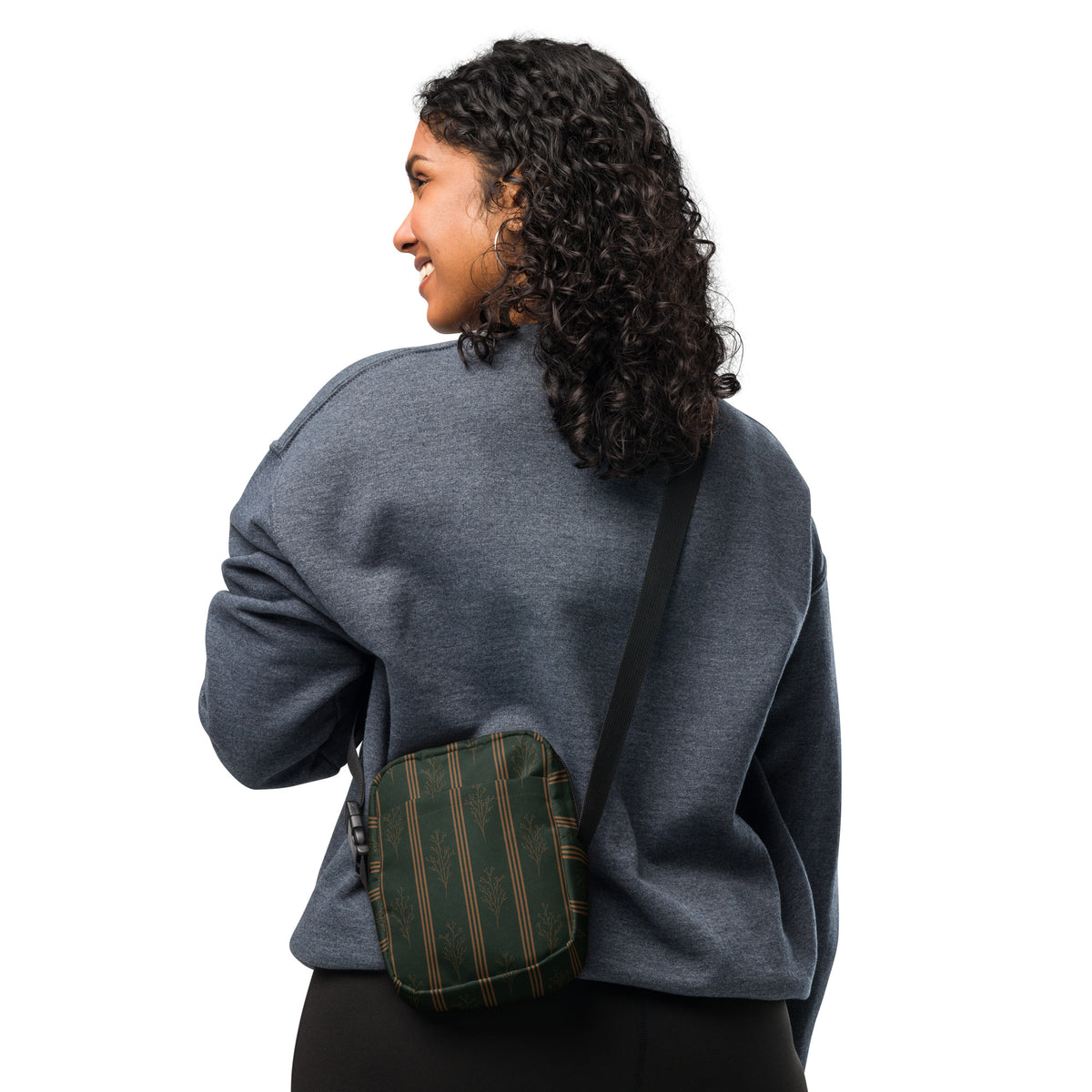 Green & Gold Botanical Crossbody Bag | Vintage Striped Purse