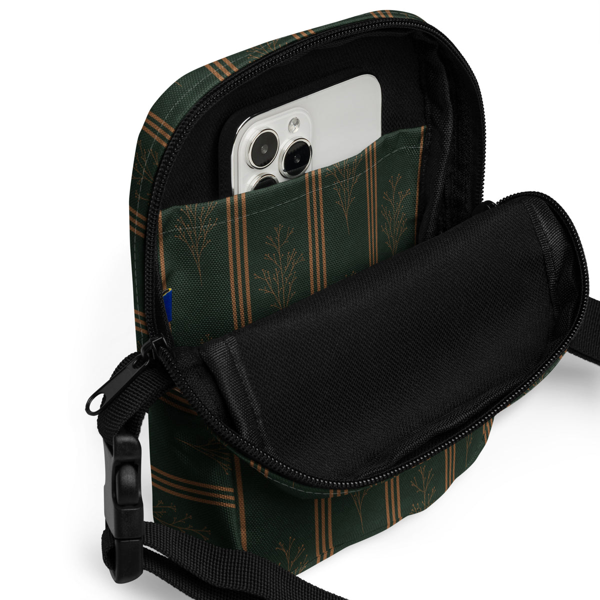 Green & Gold Botanical Crossbody Bag | Vintage Striped Purse