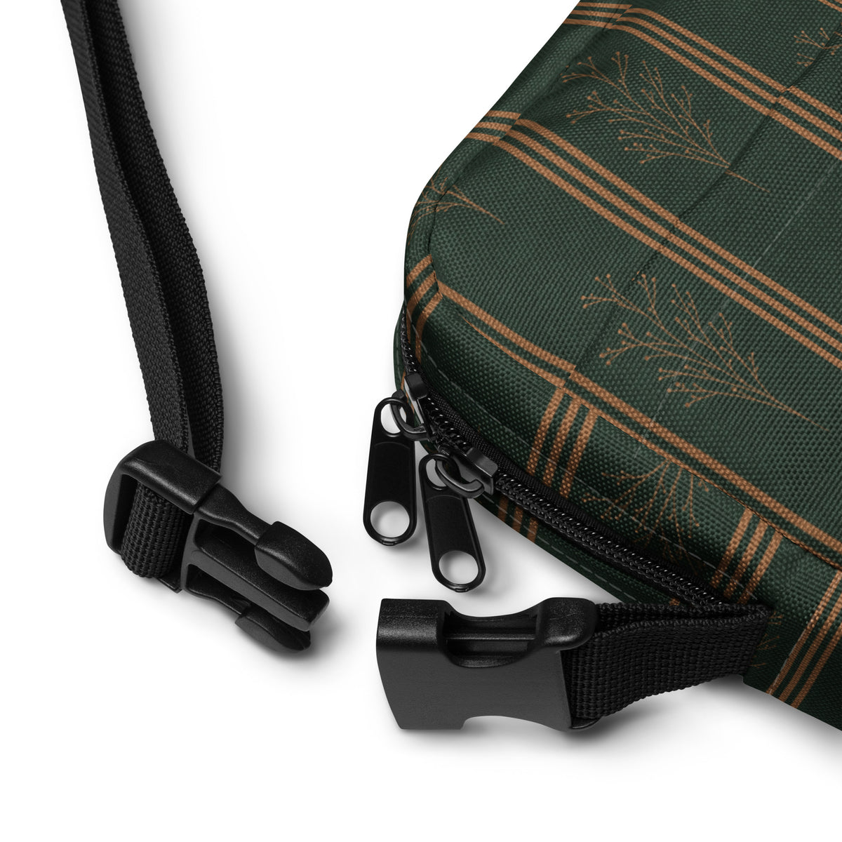Green & Gold Botanical Crossbody Bag | Vintage Striped Purse