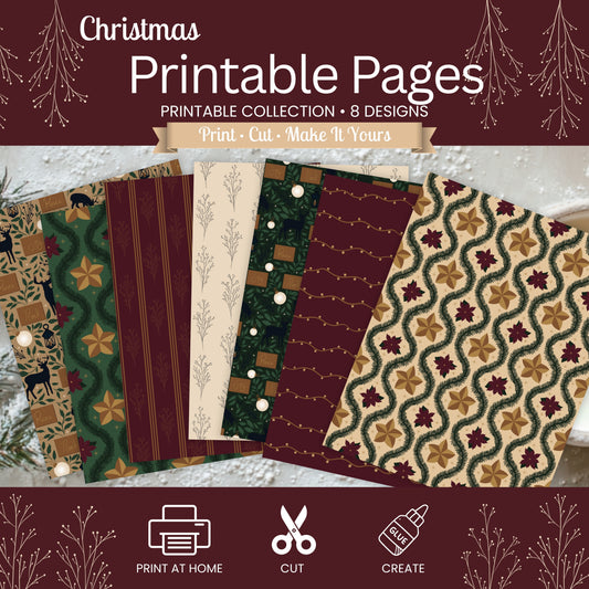 Christmas Printable Craft Paper | Set of 8 Holiday Patterned Papers