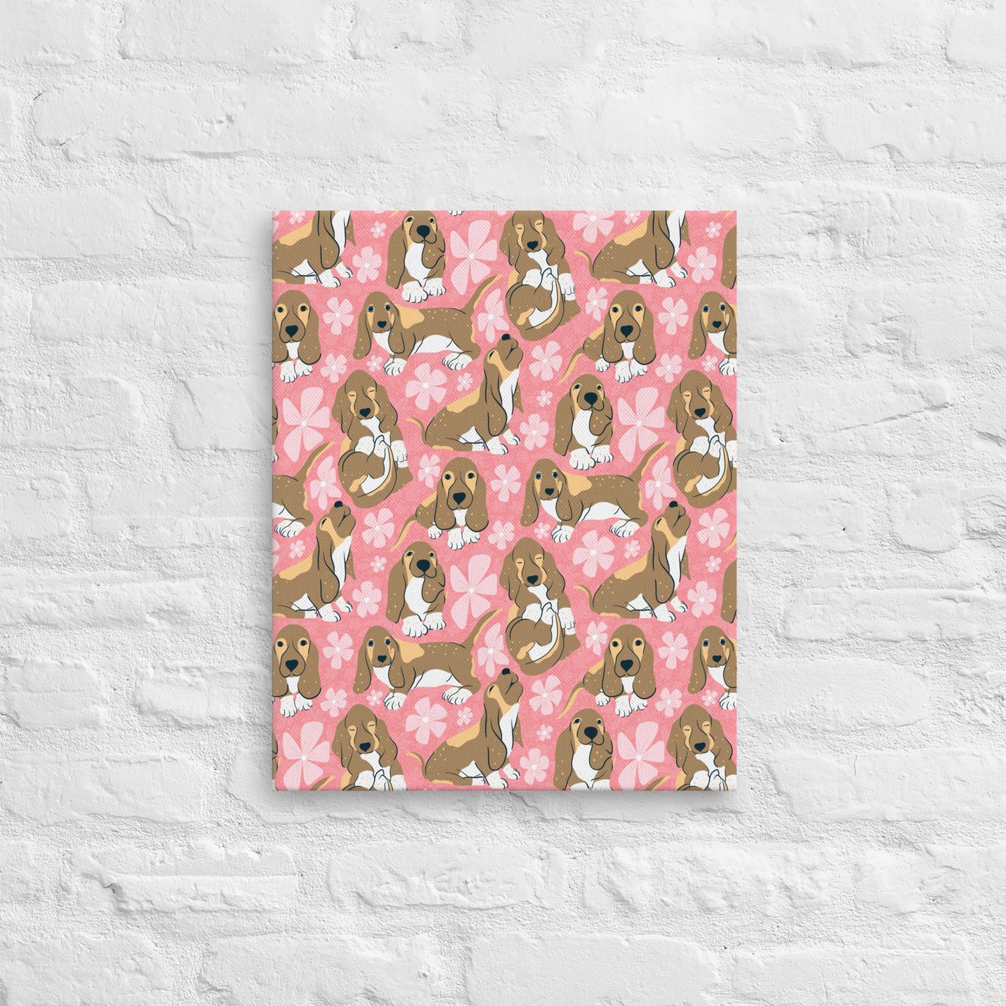 Basset Hound Canvas Print Pink – Floral Dog Wall Art