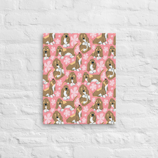 Basset Hound Canvas Print Pink – Floral Dog Wall Art (8x10, 16x20) or Printable