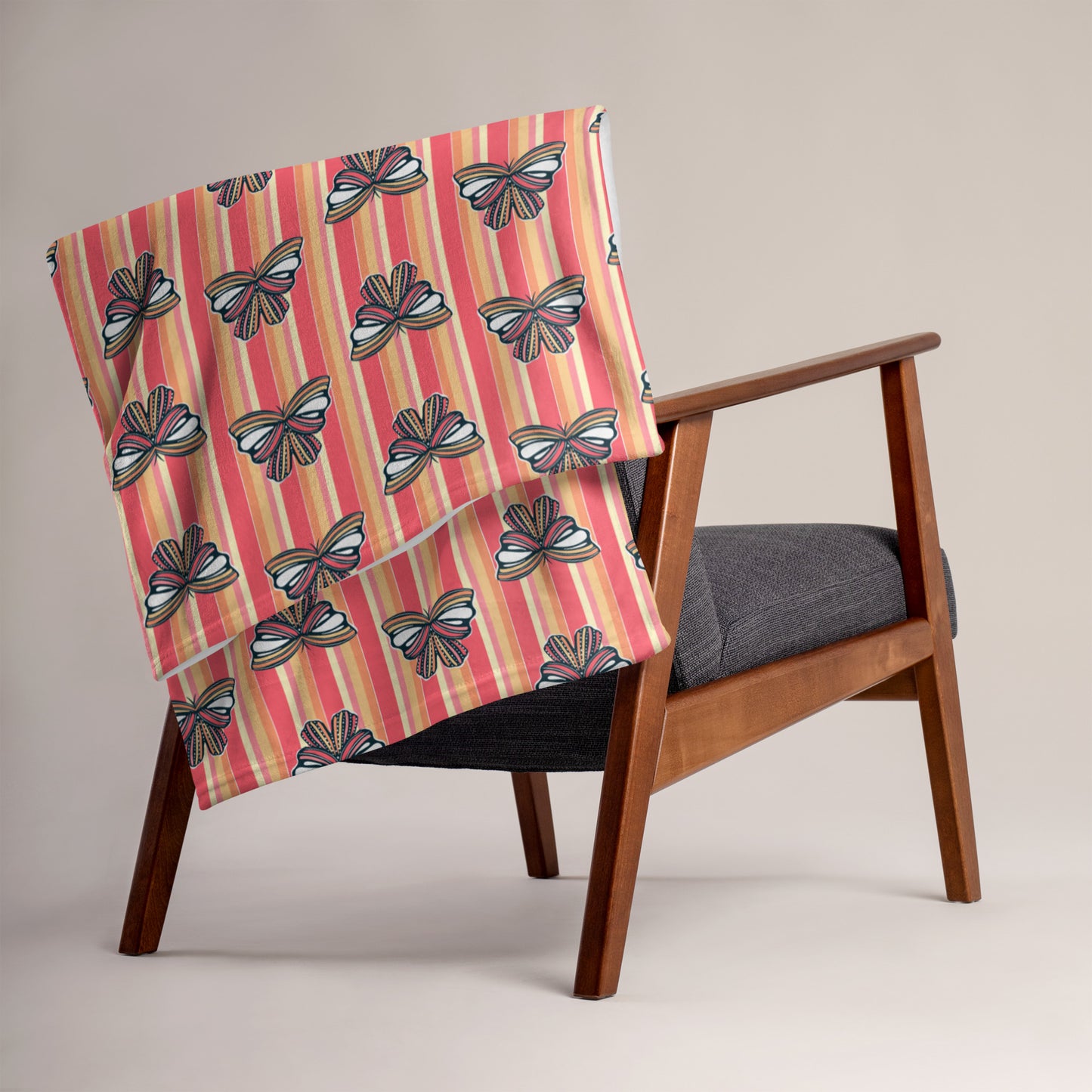 Retro Sunset Butterfly Throw Blanket | Colorful Butterfly Fleece Blanket | Cozy Retro Throw | Soft Whimsical Home Decor