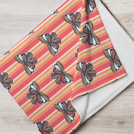 Retro Sunset Butterfly Throw Blanket | Colorful Butterfly Fleece Blanket | Cozy Retro Throw | Soft Whimsical Home Decor