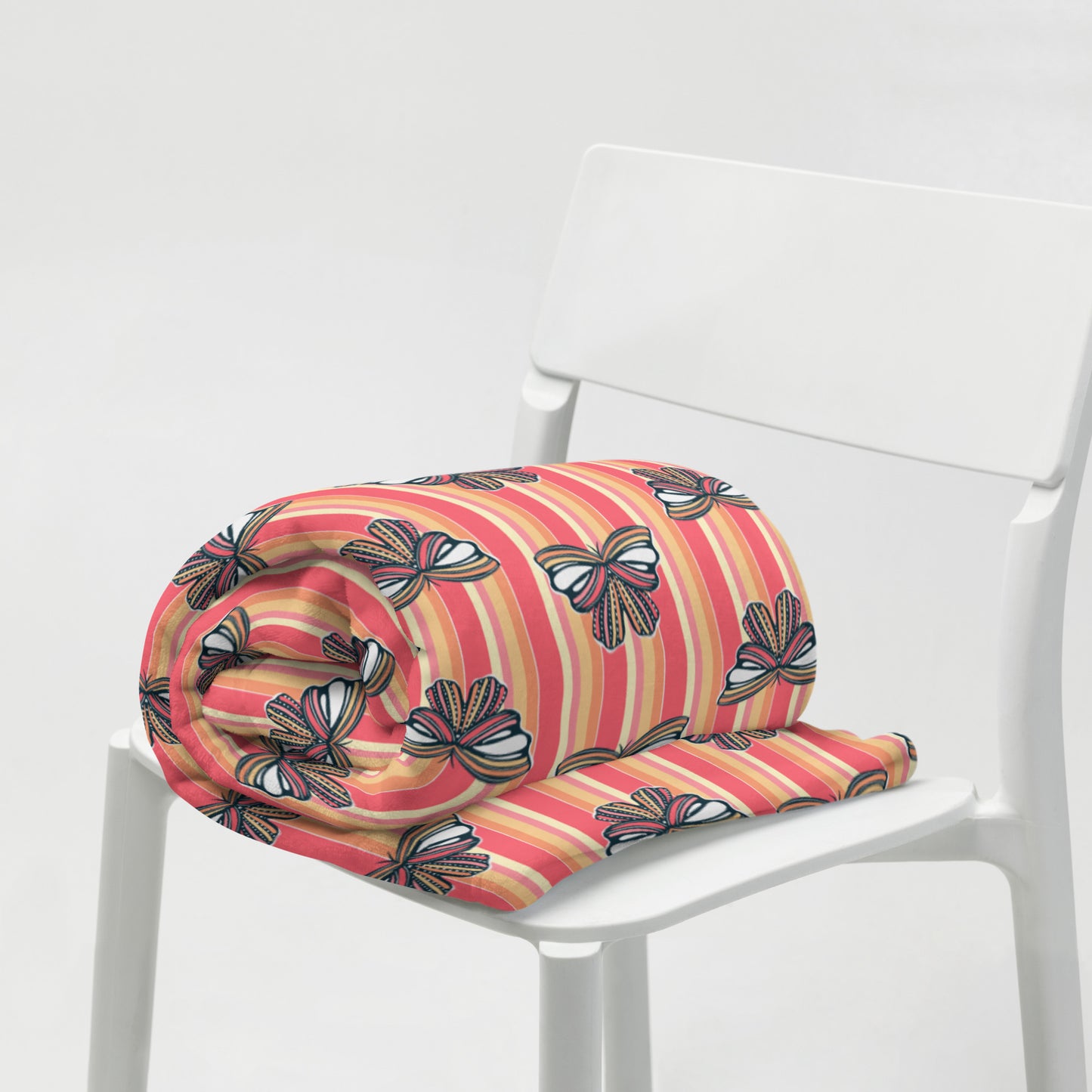 Retro Sunset Butterfly Throw Blanket | Colorful Butterfly Fleece Blanket | Cozy Retro Throw | Soft Whimsical Home Decor