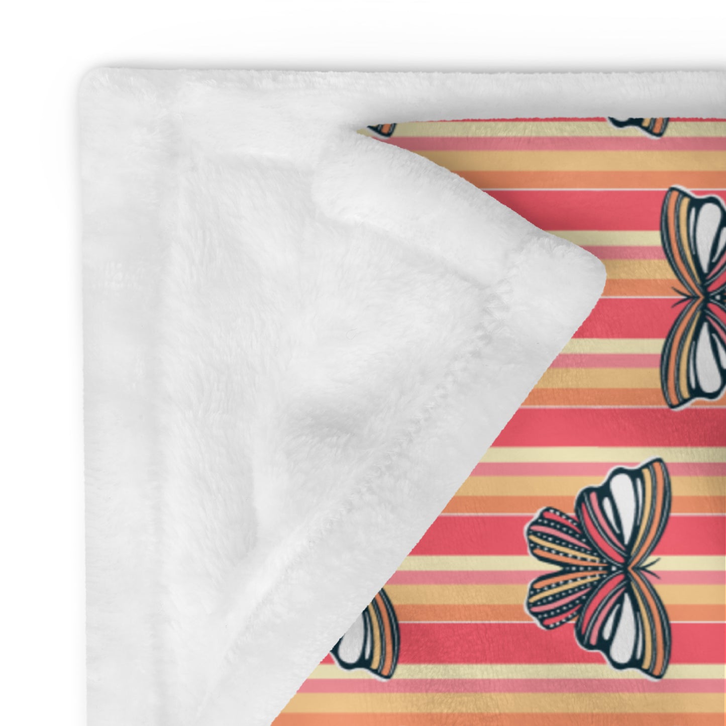 Retro Sunset Butterfly Throw Blanket | Colorful Butterfly Fleece Blanket | Cozy Retro Throw | Soft Whimsical Home Decor