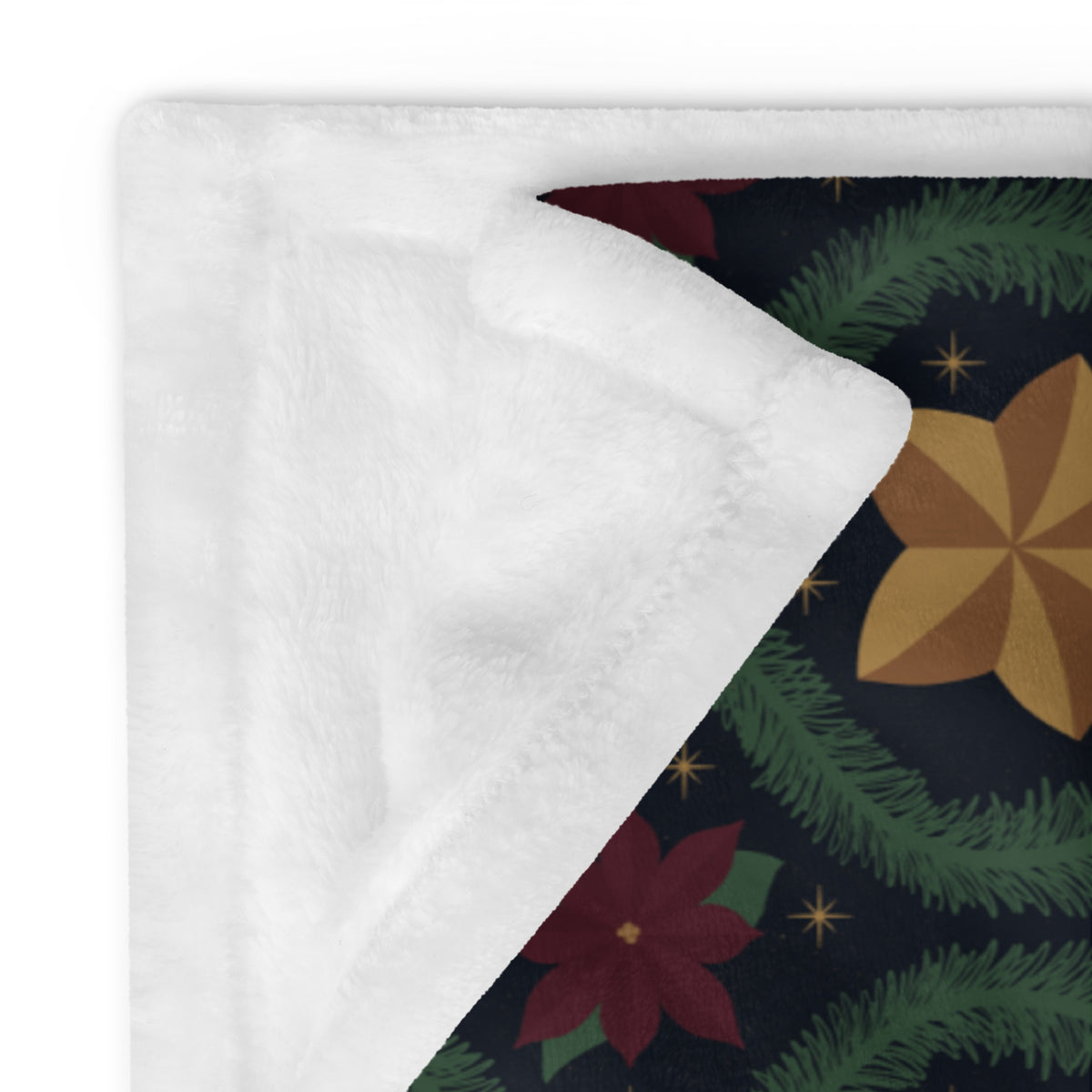 Blue Vintage Poinsettia Christmas Fleece Blanket | Evergreen Holiday Throw