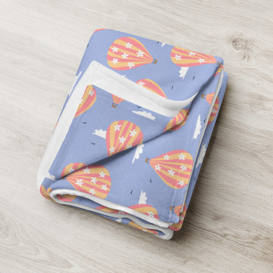 Blooming Skies Blanket – Dreamy Blue Hot Air Balloon Throw | Cozy Aesthetic Floral Sky Blanket | Soft Cottagecore Home Decor Gift