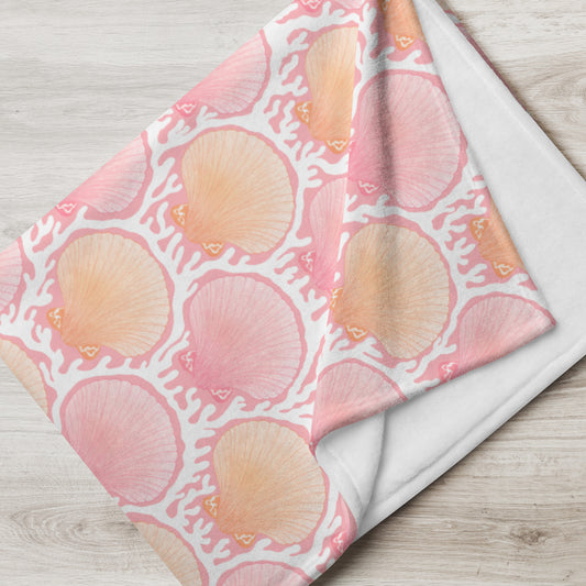 Coastal Seashell Blanket | Pink Beach Aesthetic Throw | Ocean Inspired Cozy Blanket | Pastel Shell Throw | Soft Coastal Home Decor Gift