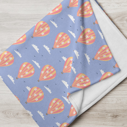 Blooming Skies Blanket – Dreamy Blue Hot Air Balloon Throw | Cozy Aesthetic Floral Sky Blanket | Soft Cottagecore Home Decor Gift