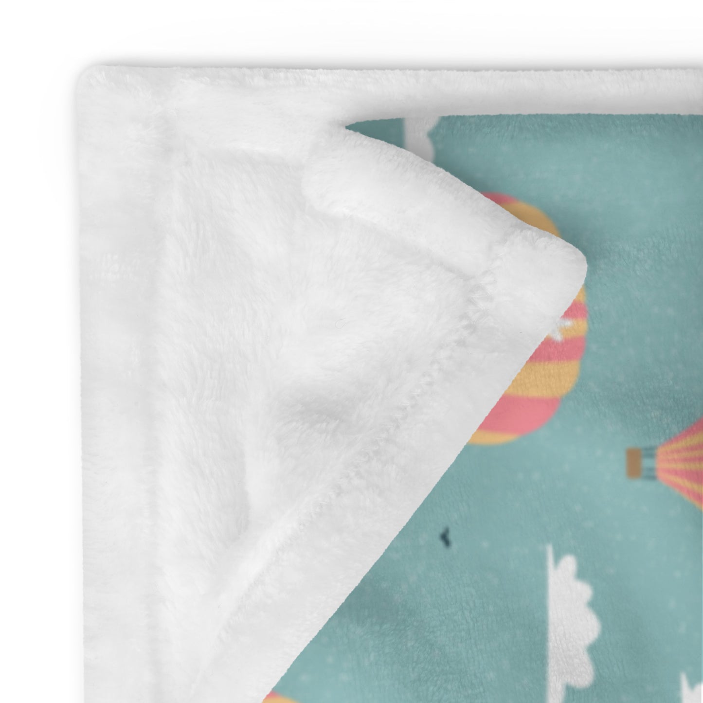 Blooming Skies Blanket – Teal Hot Air Balloon Throw | Coastal Dream Aesthetic Blanket | Whimsical Floral Sky Cozy Blanket Gift