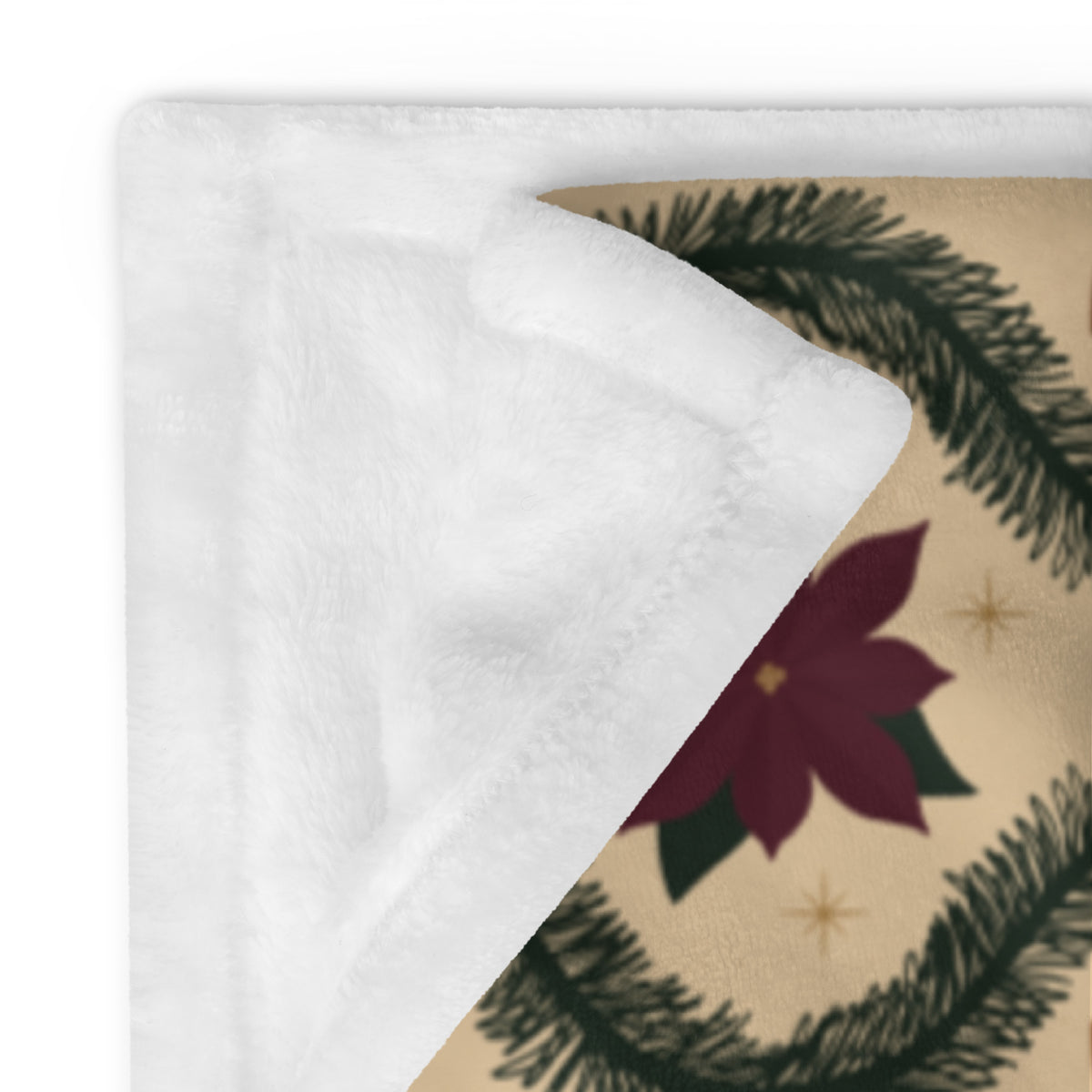 Vintage Poinsettia Christmas Fleece Blanket | Evergreen & Gold Holiday Throw