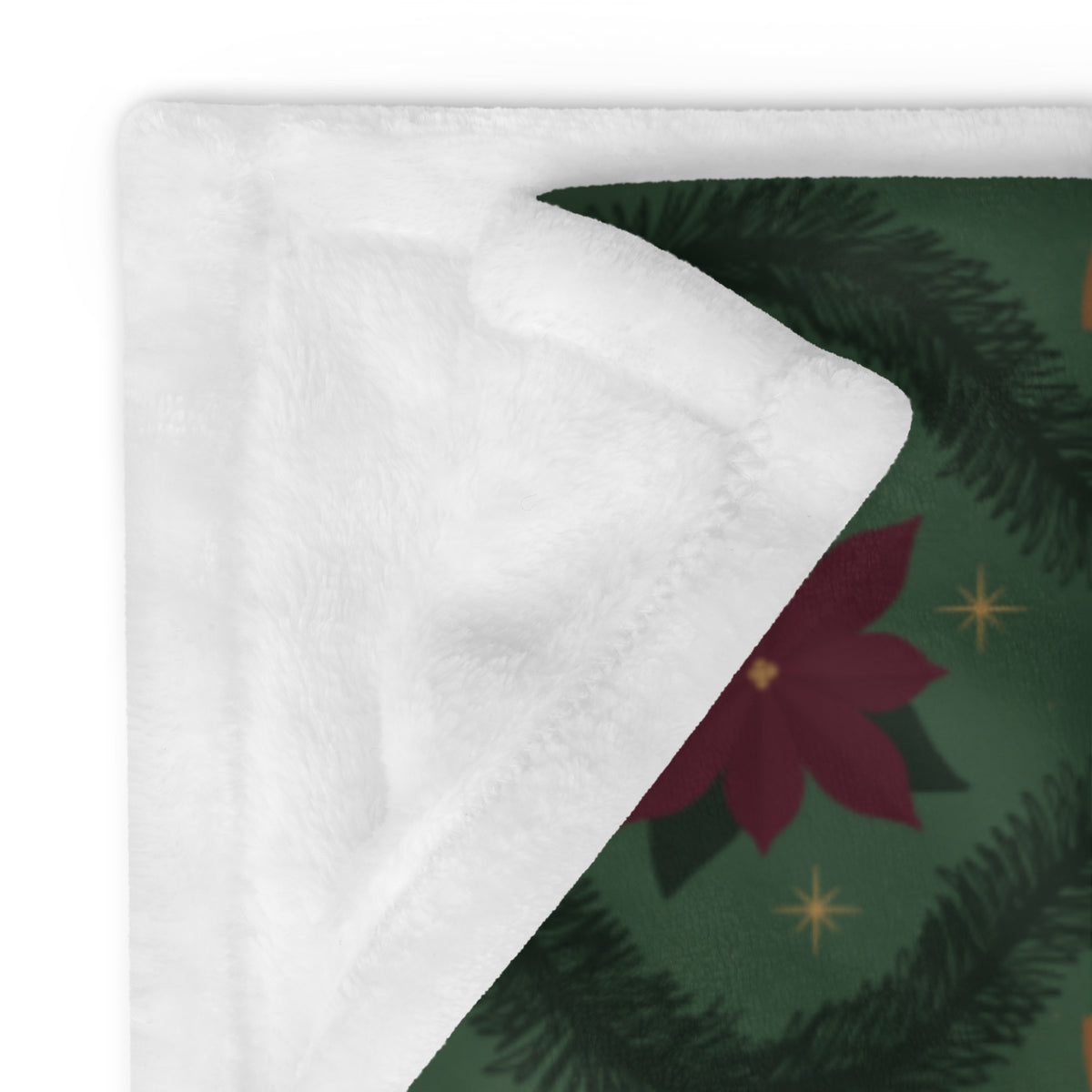 Green Vintage Poinsettia Christmas Fleece Blanket | Evergreen Holiday Throw